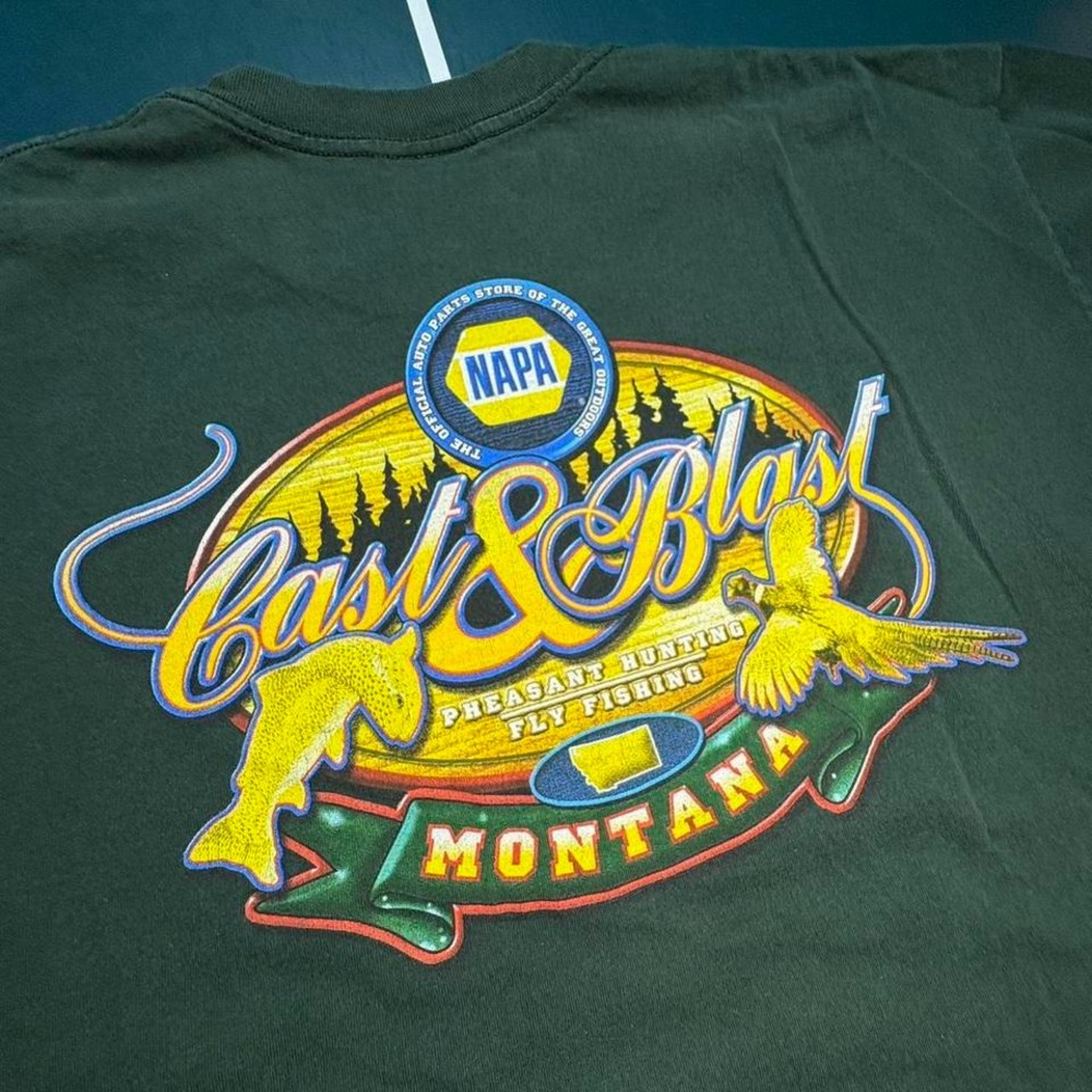 Vintage‎ faded Montana fly fishing T shirt size XL Green - Picture 2 of 8